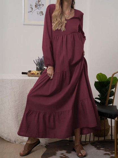 Women's Dresses Solid V-Neck Long Sleeve Maxi Dress - LuckyFash™