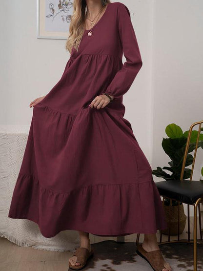 Women's Dresses Solid V-Neck Long Sleeve Maxi Dress - LuckyFash™