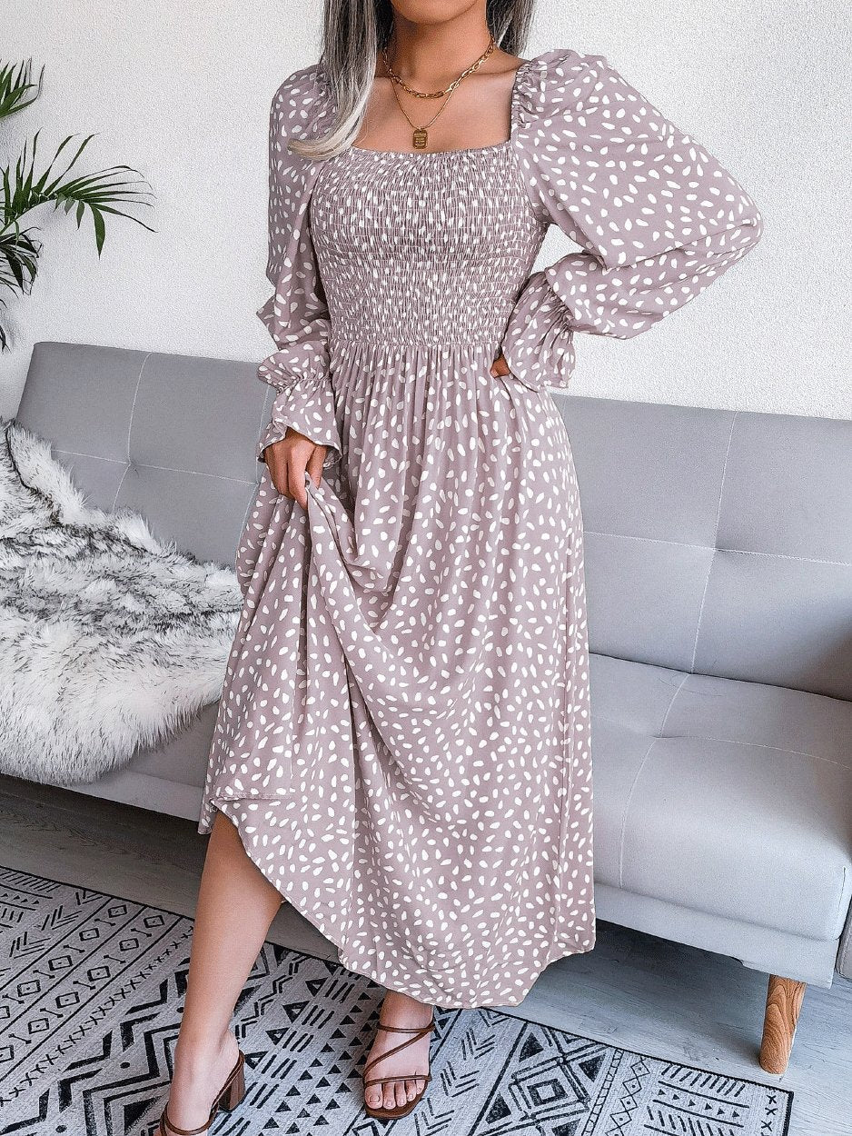 Women's Dresses Square Neck Printed Long Sleeve Dress - LuckyFash™