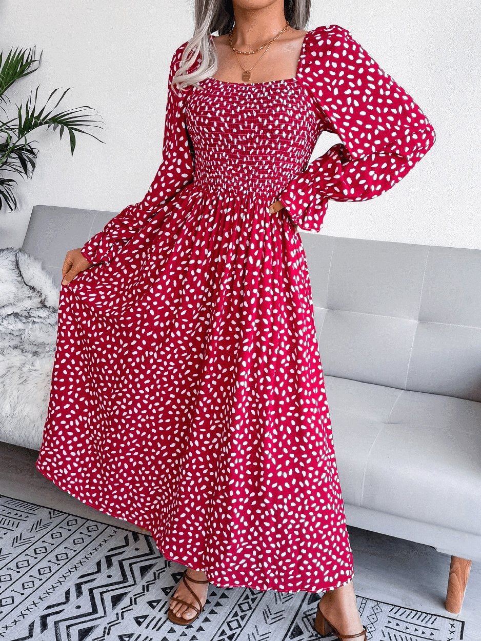 Dresses Square Neck Printed Long Sleeve Dress for Women