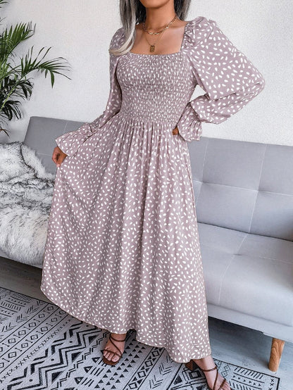 Dresses Square Neck Printed Long Sleeve Dress for Women