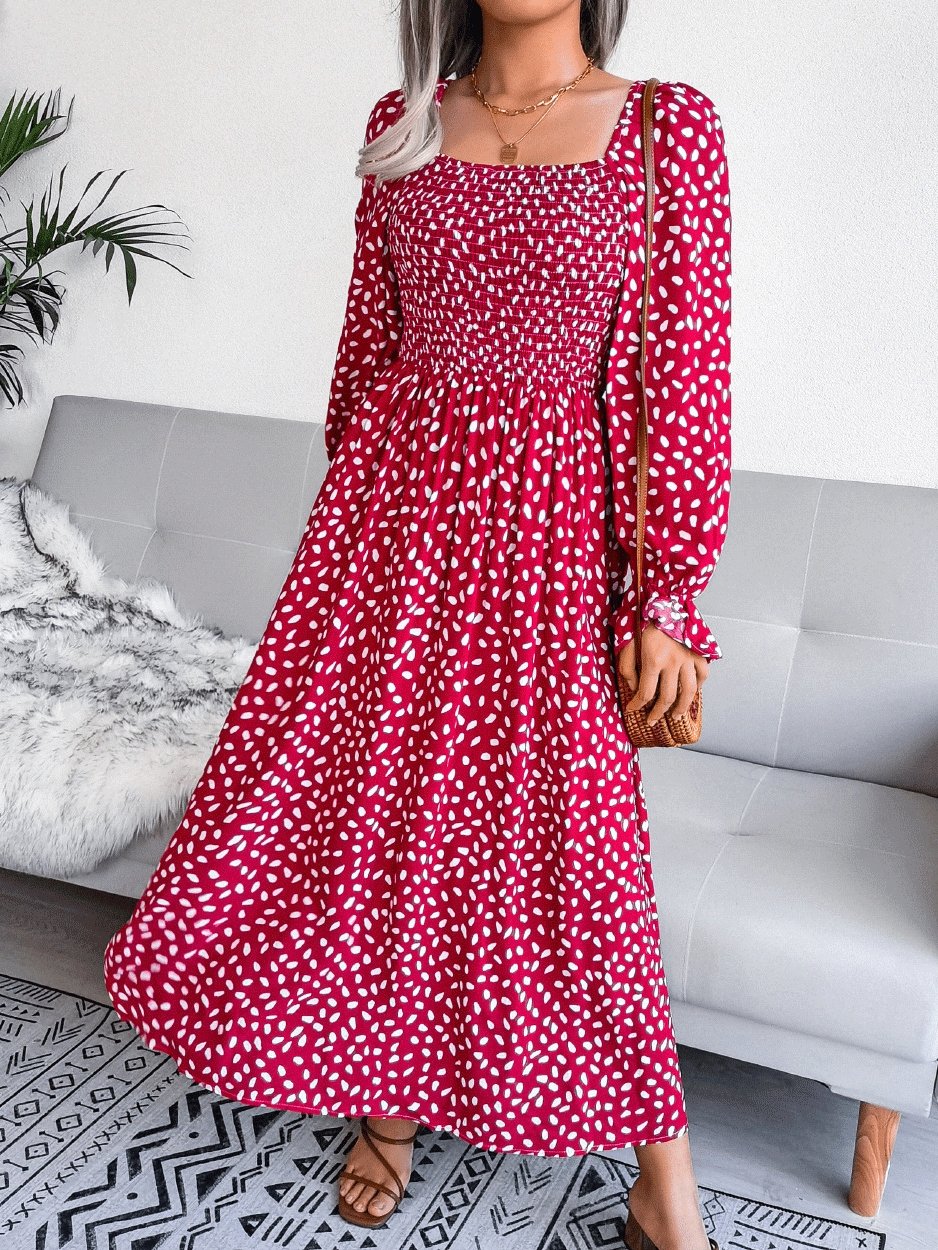 Women's Dresses Square Neck Printed Long Sleeve Dress - LuckyFash™