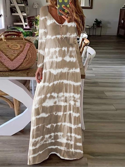 Dresses Striped Print Round Neck Long Sleeve Dress for Women