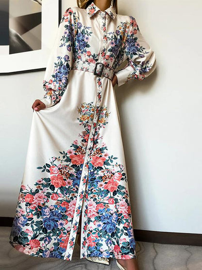 Women's Dresses Temperament Floral Print Long Sleeve Shirt Dress - LuckyFash™