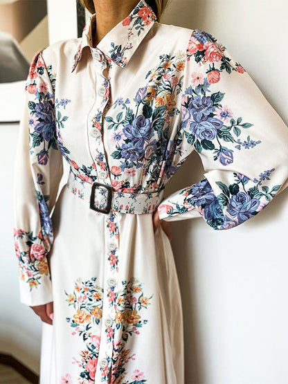 Women's Dresses Temperament Floral Print Long Sleeve Shirt Dress - LuckyFash™