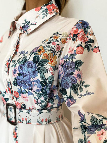 Women's Dresses Temperament Floral Print Long Sleeve Shirt Dress - LuckyFash™