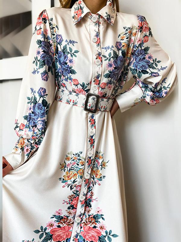 Women's Dresses Temperament Floral Print Long Sleeve Shirt Dress - LuckyFash™