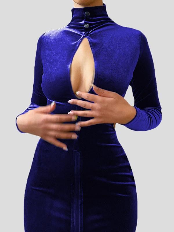 Women's Dresses Temperament Long Sleeve High-Neck Hollow Dress - LuckyFash™