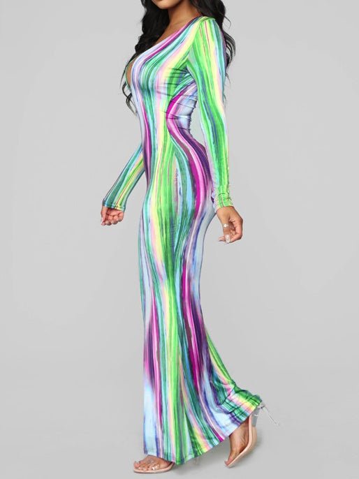 Women's Dresses Tie-Dye Print Slim Fit Long Sleeve Dress - LuckyFash™