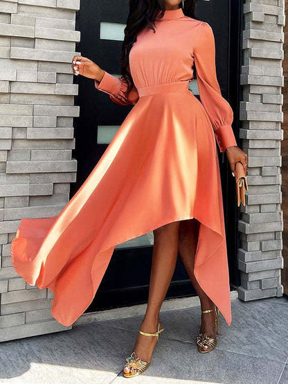 Maxi Dresses - Turtleneck Long Sleeve Irregular Dress - MsDressly