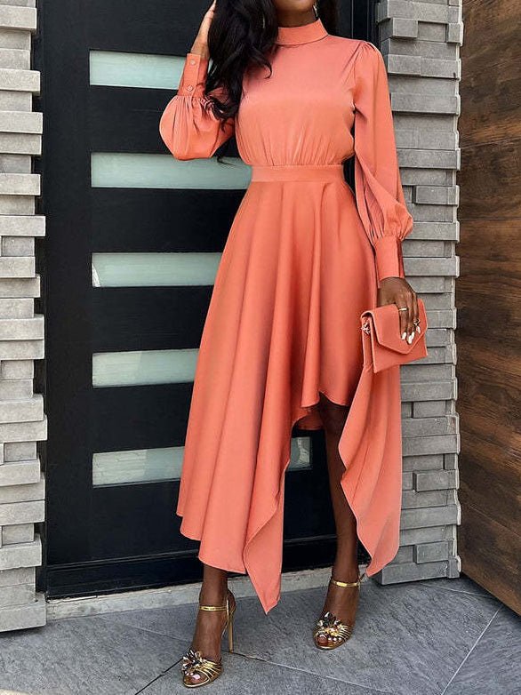 Maxi Dresses - Turtleneck Long Sleeve Irregular Dress - MsDressly