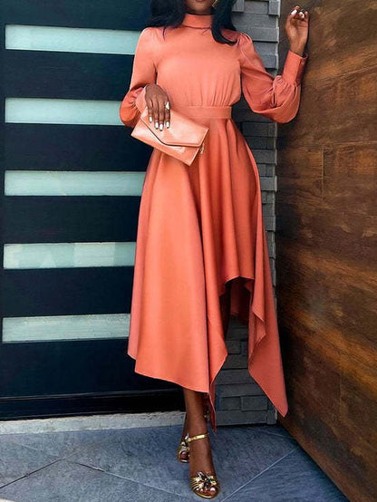 Turtleneck Long Sleeve Irregular Dress