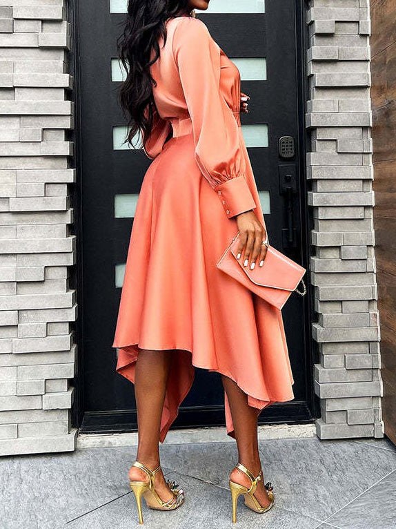 Maxi Dresses - Turtleneck Long Sleeve Irregular Dress - MsDressly