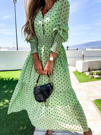 Dresses V-Neck Fashion Polka Dot Long Sleeve Dress for Women