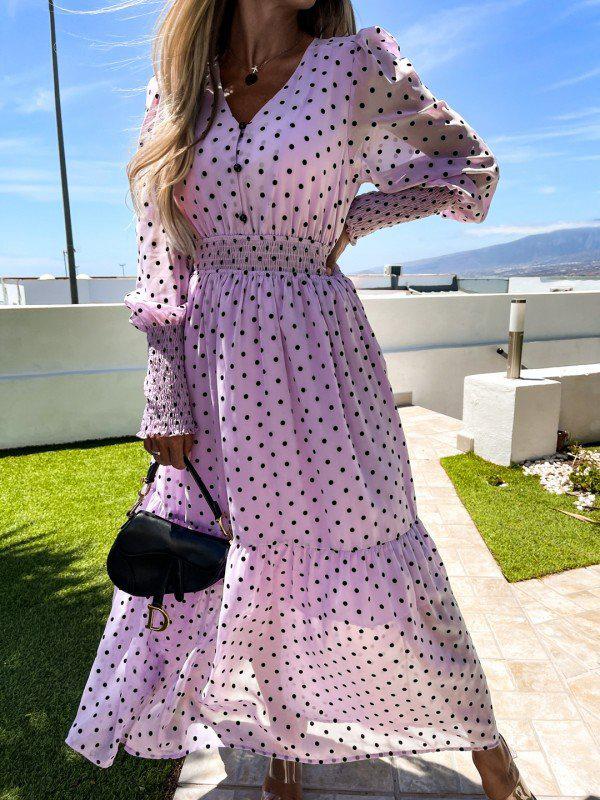 Dresses V-Neck Fashion Polka Dot Long Sleeve Dress for Women