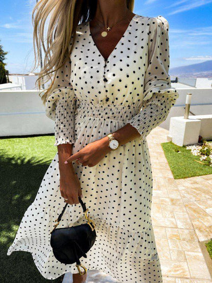 Women's Dresses V-Neck Fashion Polka Dot Long Sleeve Dress - LuckyFash™