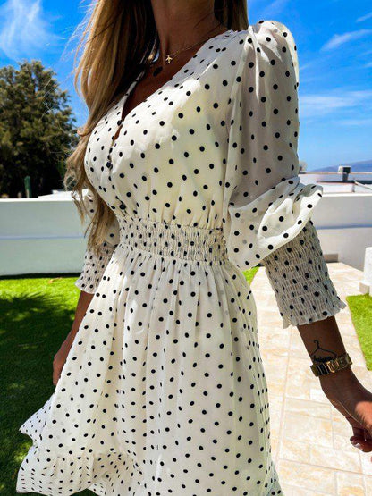 Women's Dresses V-Neck Fashion Polka Dot Long Sleeve Dress - LuckyFash™