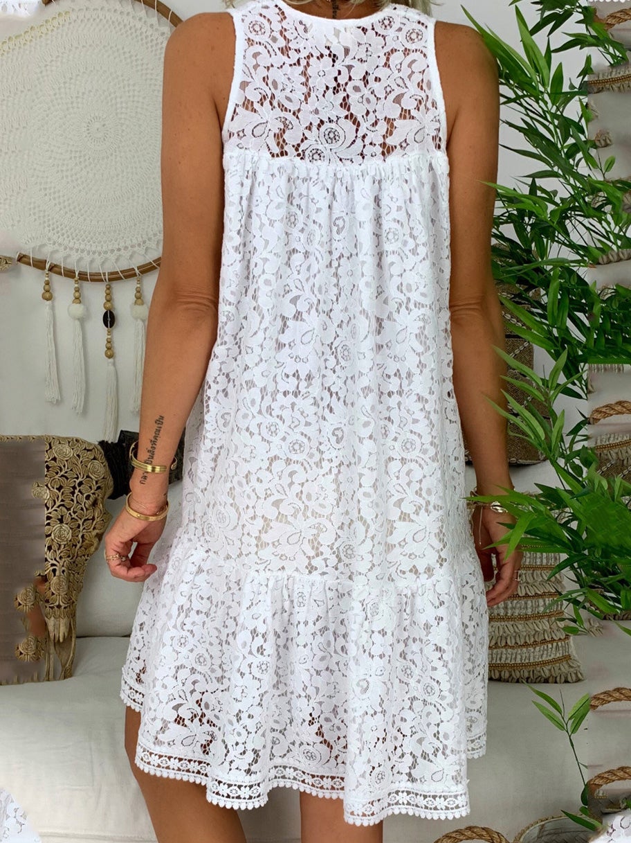 Women's Dresses V-Neck Sleeveless Lace Ruffle Dress - LuckyFash™