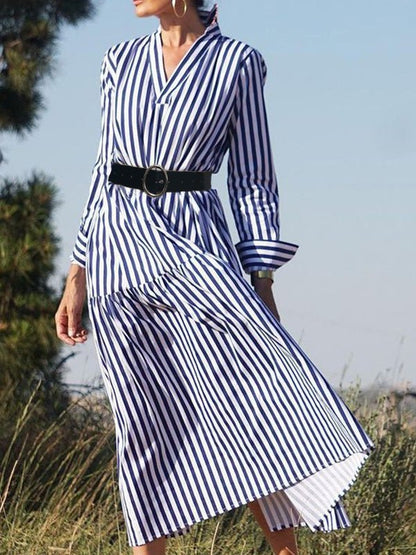 Women's Dresses V-Neck Striped Long Sleeve Dress - LuckyFash™