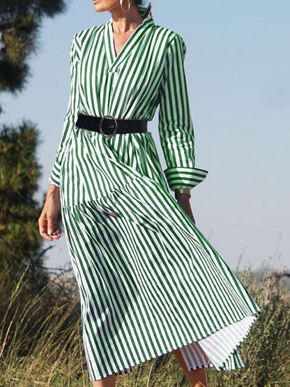 Women's Dresses V-Neck Striped Long Sleeve Dress - LuckyFash™