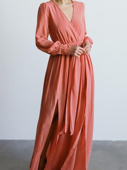 Women's Dresses V-Neck Temperament Long Sleeve Slit Dress - LuckyFash™