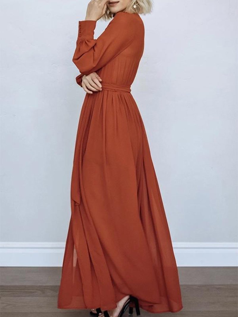 Women's Dresses V-Neck Temperament Long Sleeve Slit Dress - LuckyFash™