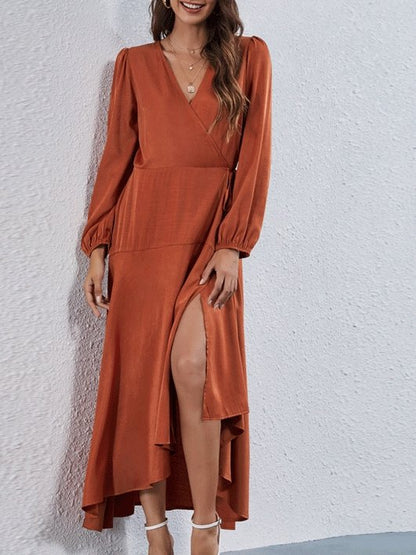 Women's Dresses V-Neck Tie Irregular Long Sleeve Dress - LuckyFash™