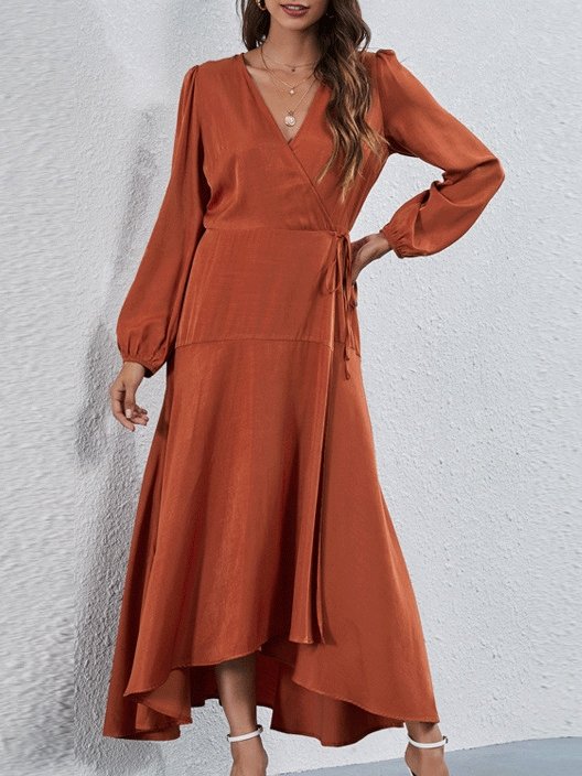 Women's Dresses V-Neck Tie Irregular Long Sleeve Dress - LuckyFash™