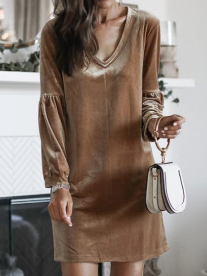 Women's Dresses V-Neck Velvet Long sleeve Dress - LuckyFash™