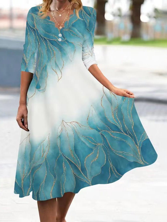 Dresses Wavy Neck Printed Long Sleeve Dress for Women