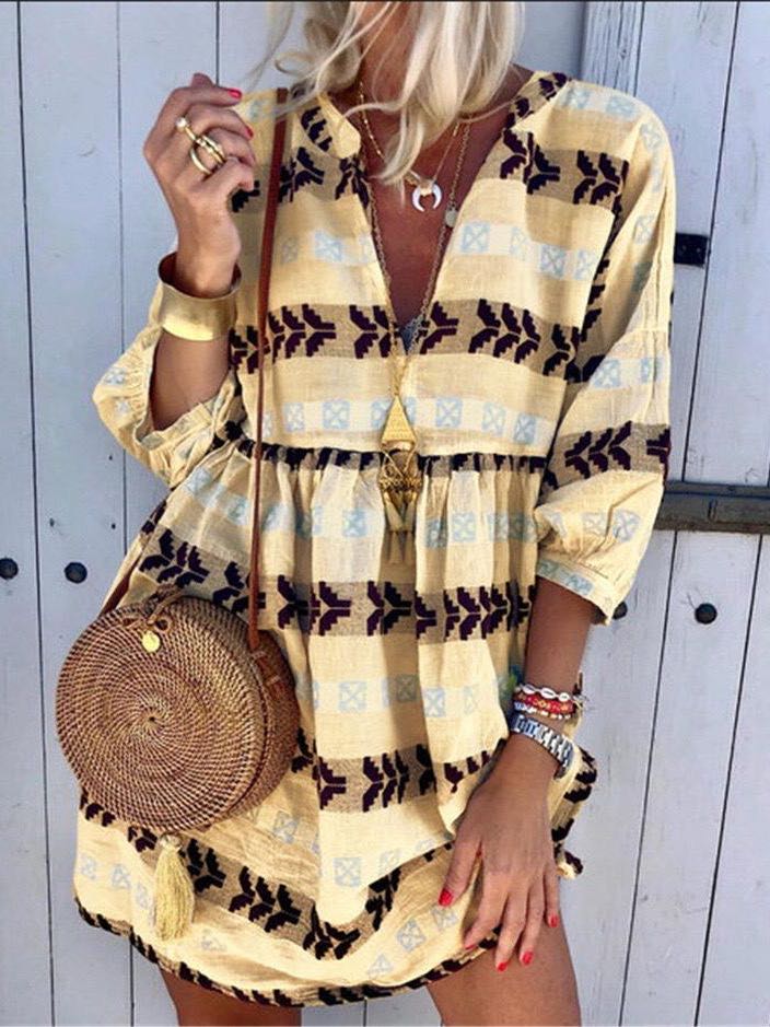 Colorful Striped Bohemian V-neck Dress for Women