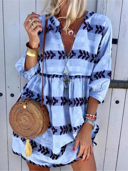 Colorful Striped Bohemian V-neck Dress for Women