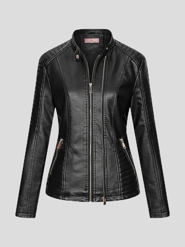 Temperament Slim Zipped Leather Jacket