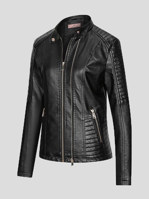 Jackets - Temperament Slim Zipped Leather Jacket - MsDressly