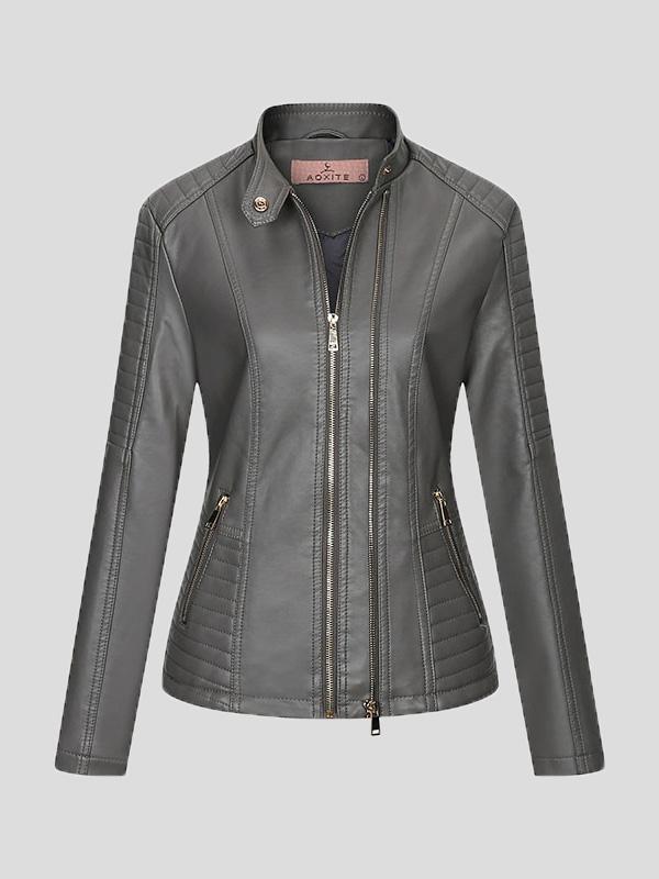 Jackets - Temperament Slim Zipped Leather Jacket - MsDressly