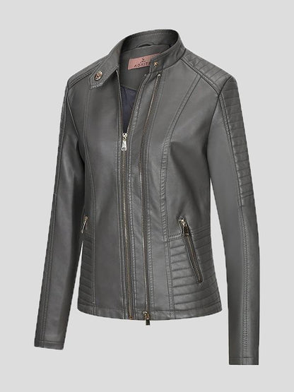 Jackets - Temperament Slim Zipped Leather Jacket - MsDressly