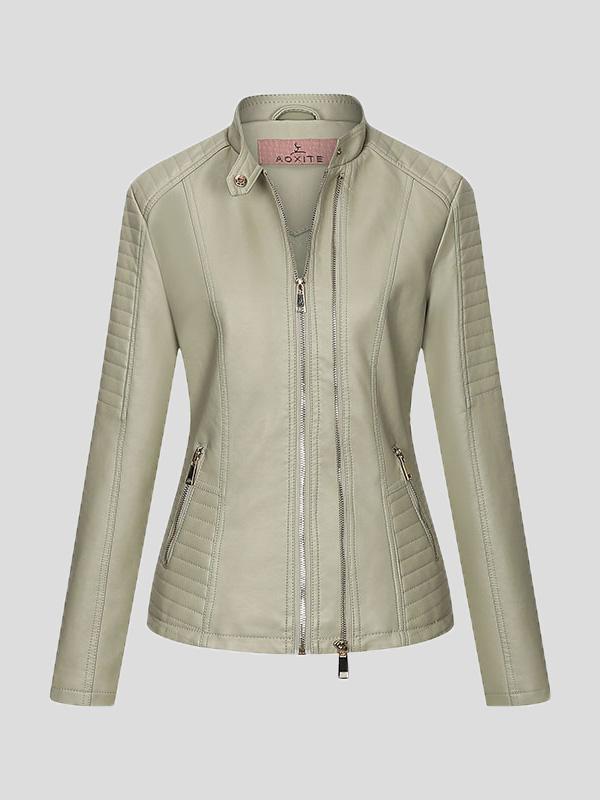 Temperament Slim Zipped Leather Jacket