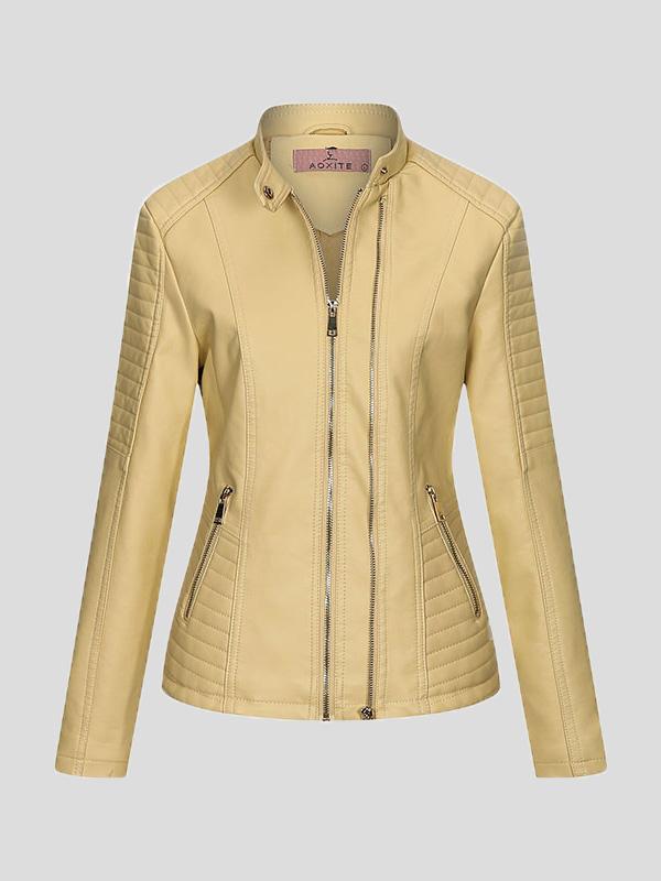 Temperament Slim Zipped Leather Jacket