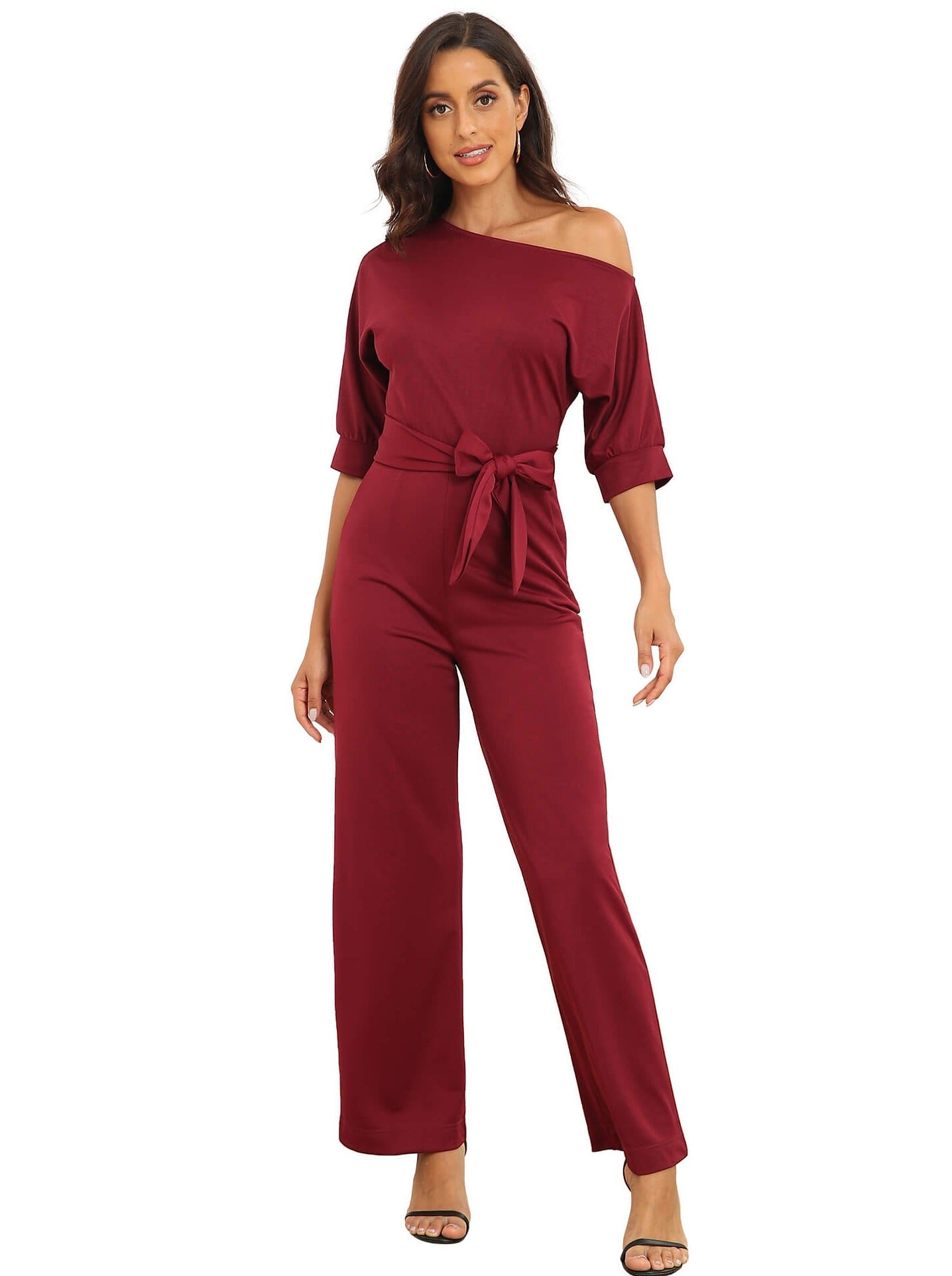 Jumpsuits - Sloping Shoulder Pocket Lace Up Jumpsuit - MsDressly