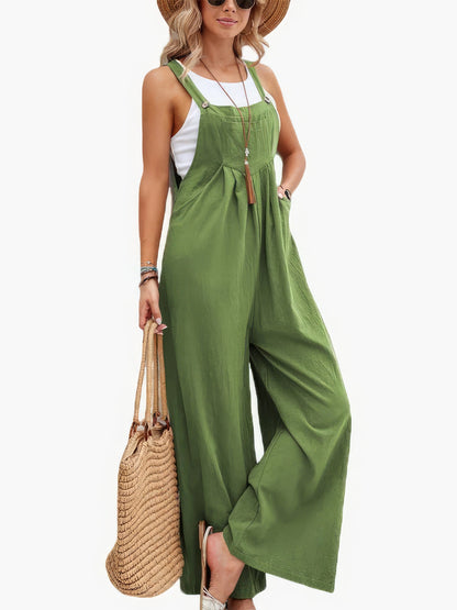 Jumpsuits - Solid Pocket Wide Leg Casual Jumpsuit - MsDressly