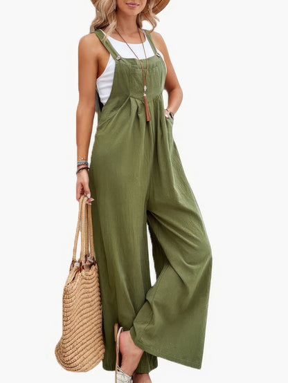 Solid Pocket Wide Leg Casual Jumpsuit