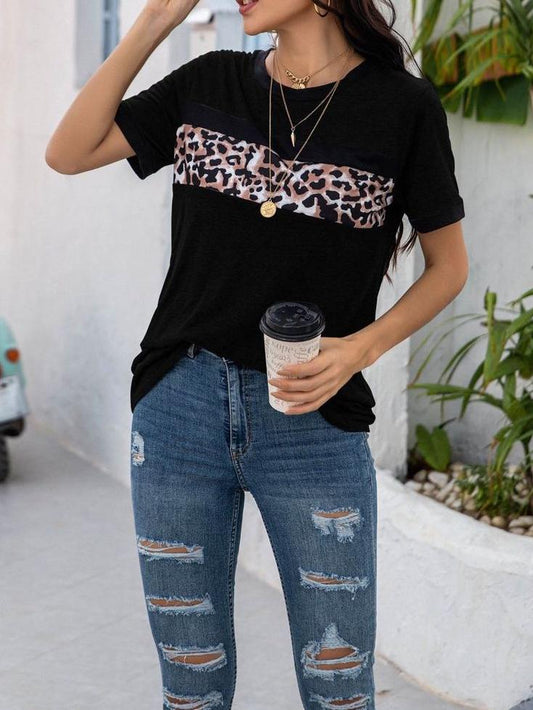 Leopard Print Patchwork T-shirt for Women