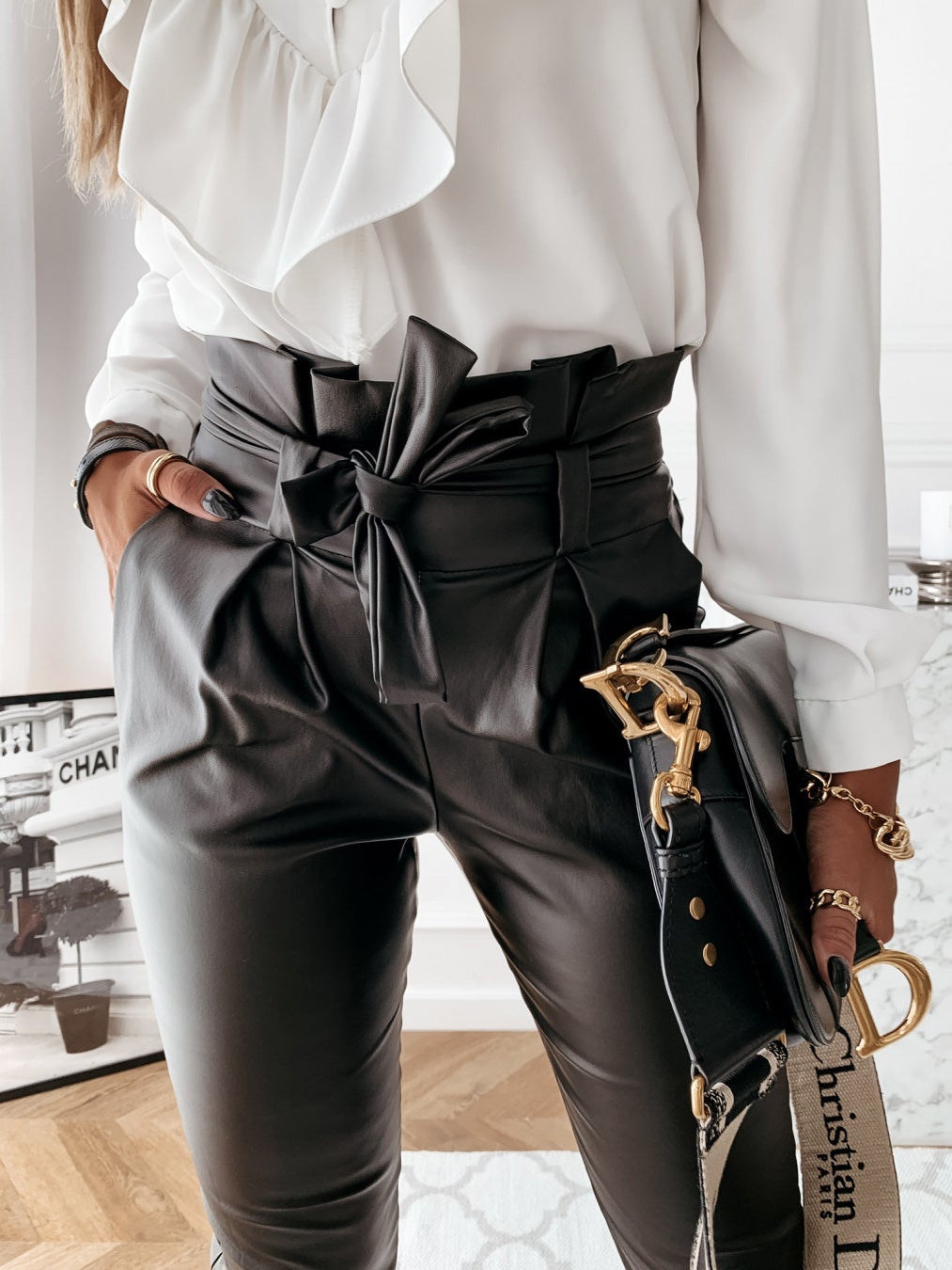 Women's Pants Belted Pocket Belt PU Leather Pants - LuckyFash™