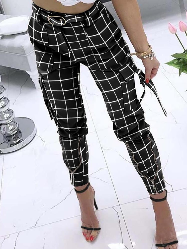 Pants Elastic High Waist Pocket Zipper Cargo Pants for Women