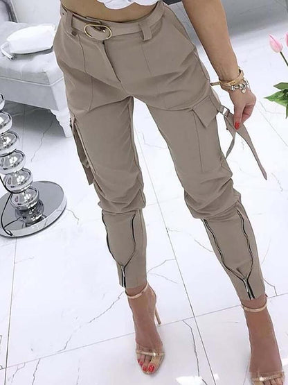 Women's Pants Elastic High Waist Pocket Zipper Cargo Pants - LuckyFash™