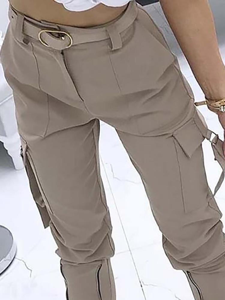 Women's Pants Elastic High Waist Pocket Zipper Cargo Pants - LuckyFash™