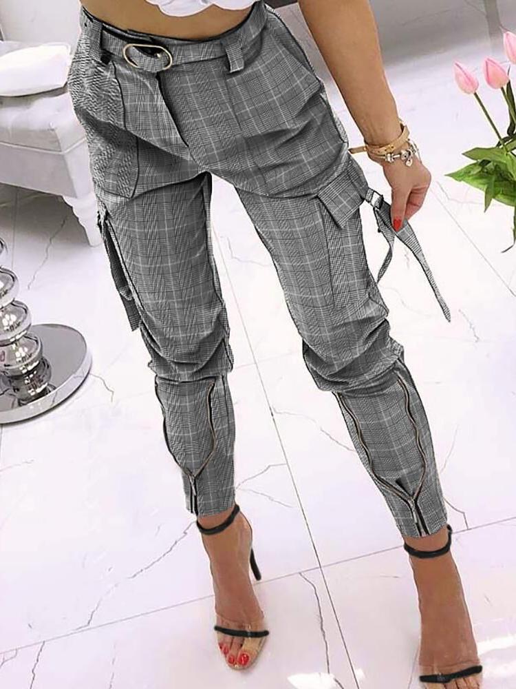 Pants Elastic High Waist Pocket Zipper Cargo Pants for Women