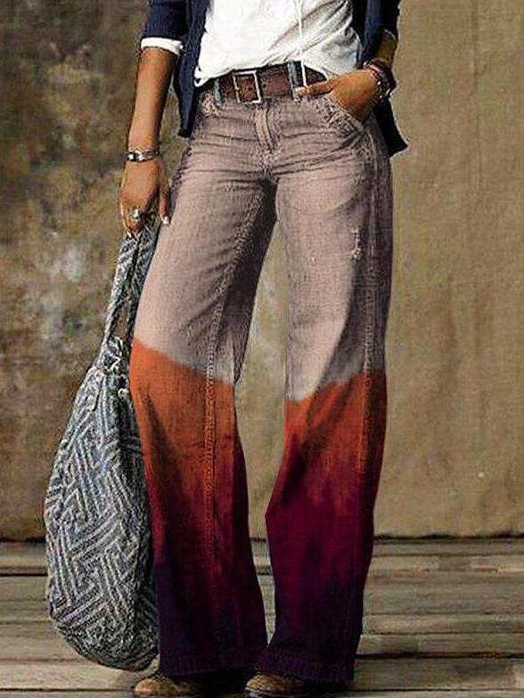 Women's Pants Loose Pocket Faux Denim Wide-Leg Pant - LuckyFash™