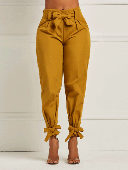 Pants Pure Bowknot Belted Casual Pants for Women