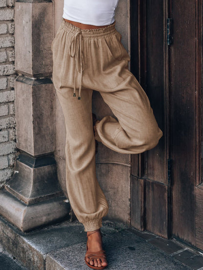 Pants Solid Pocket Drawstring Harem Pants for Women